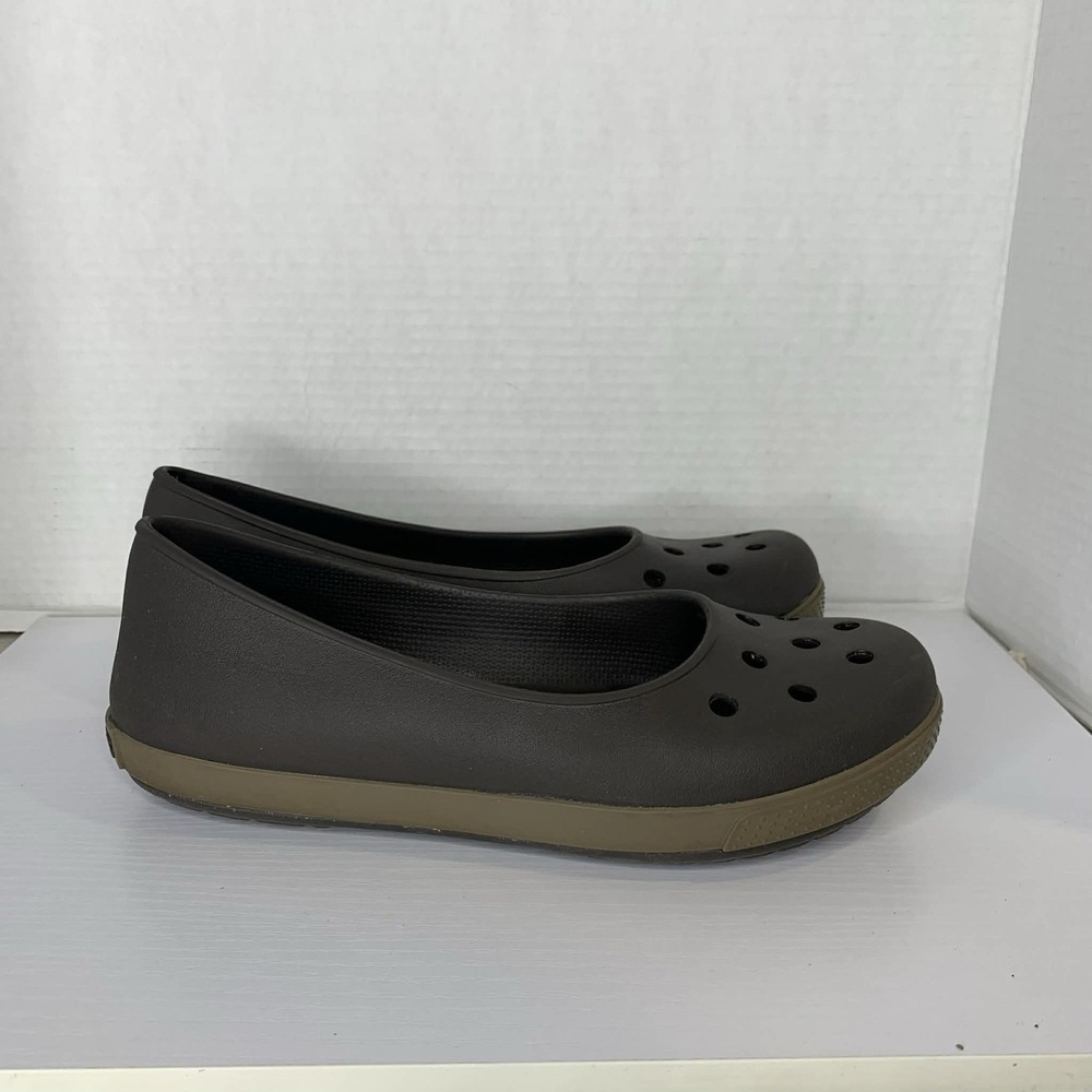 Crocs Airy Ballet Flats Womens Size 10 Brown Rubber Slip On Comfort Shoes